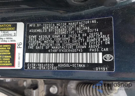 2014 Toyota Camry Le from USA, damaged, VIN 4T4BF1FK0ER400745
